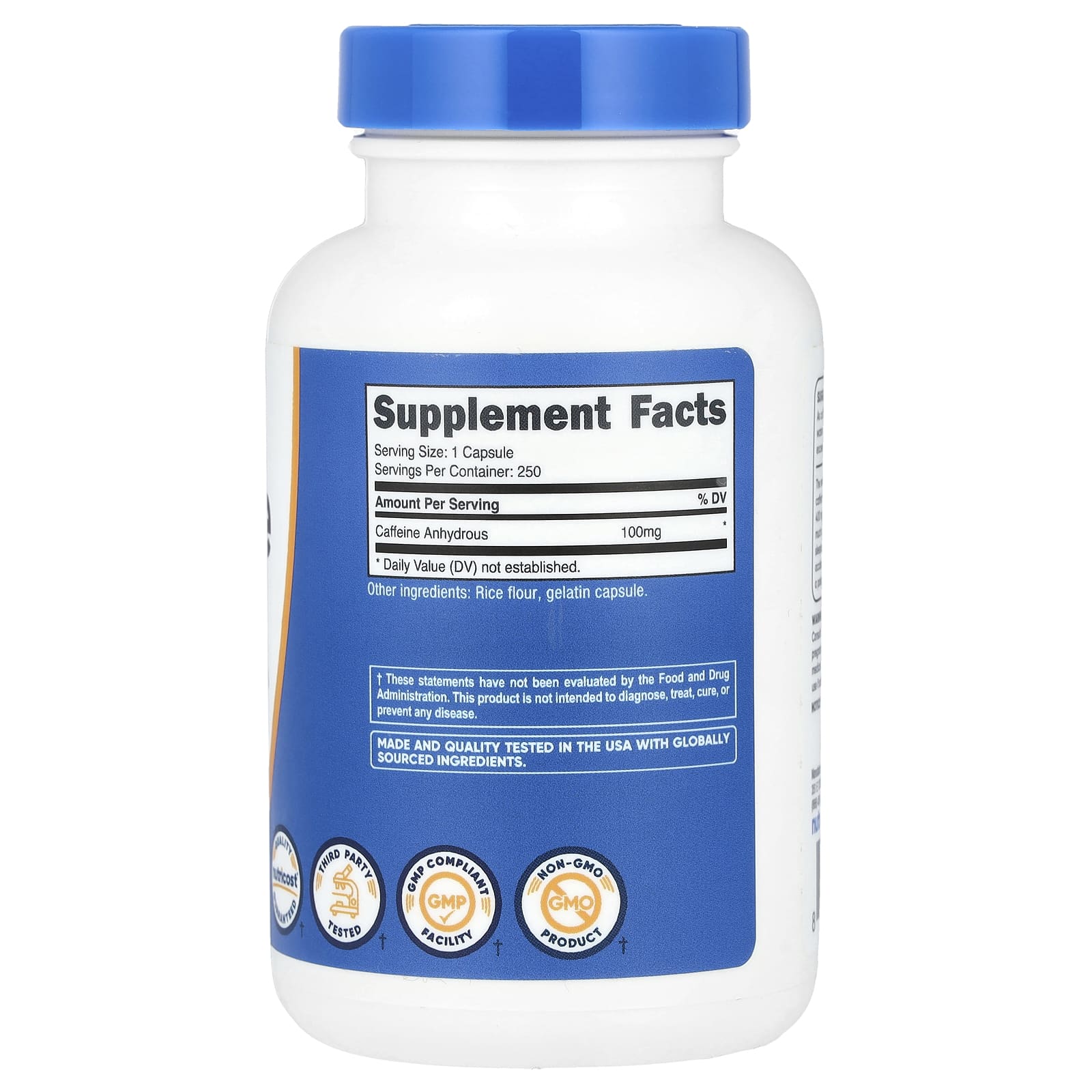 Nutricost, Caffeine, 100 mg, 250 Capsules