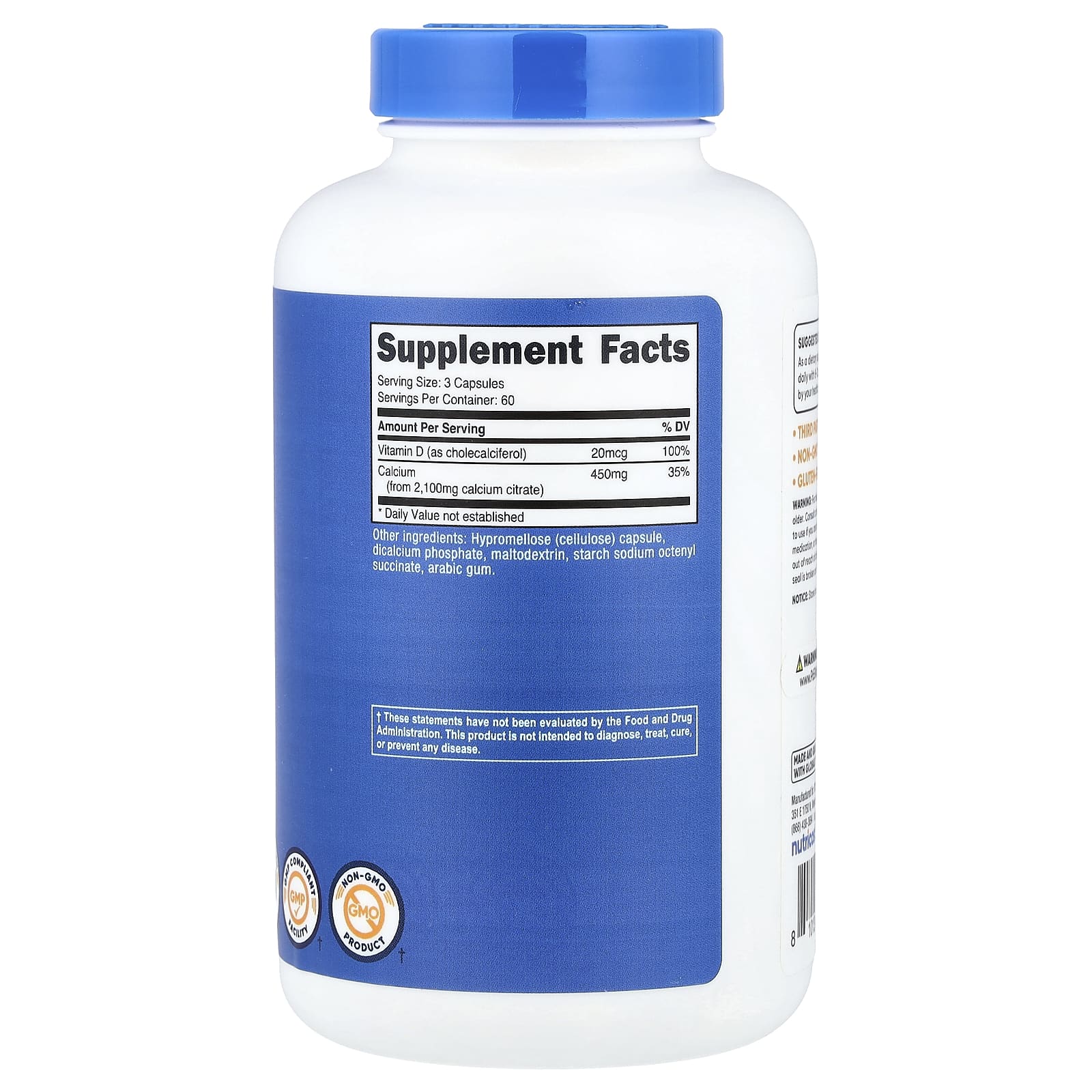 Nutricost, Calcium Citrate + Vitamin D, 180 Capsules