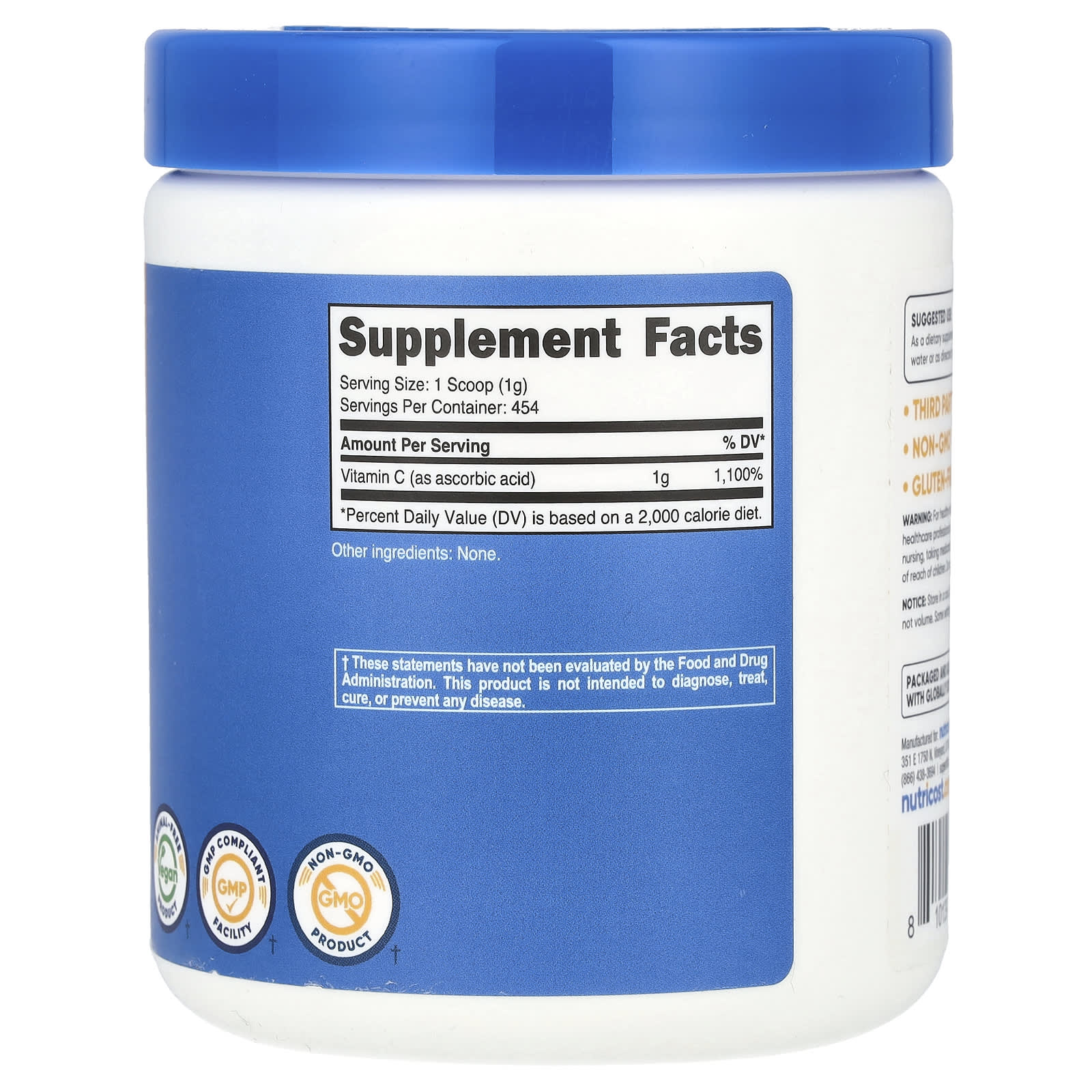 Nutricost, Vitamin C, Unflavored, 16.2 oz (454 g)