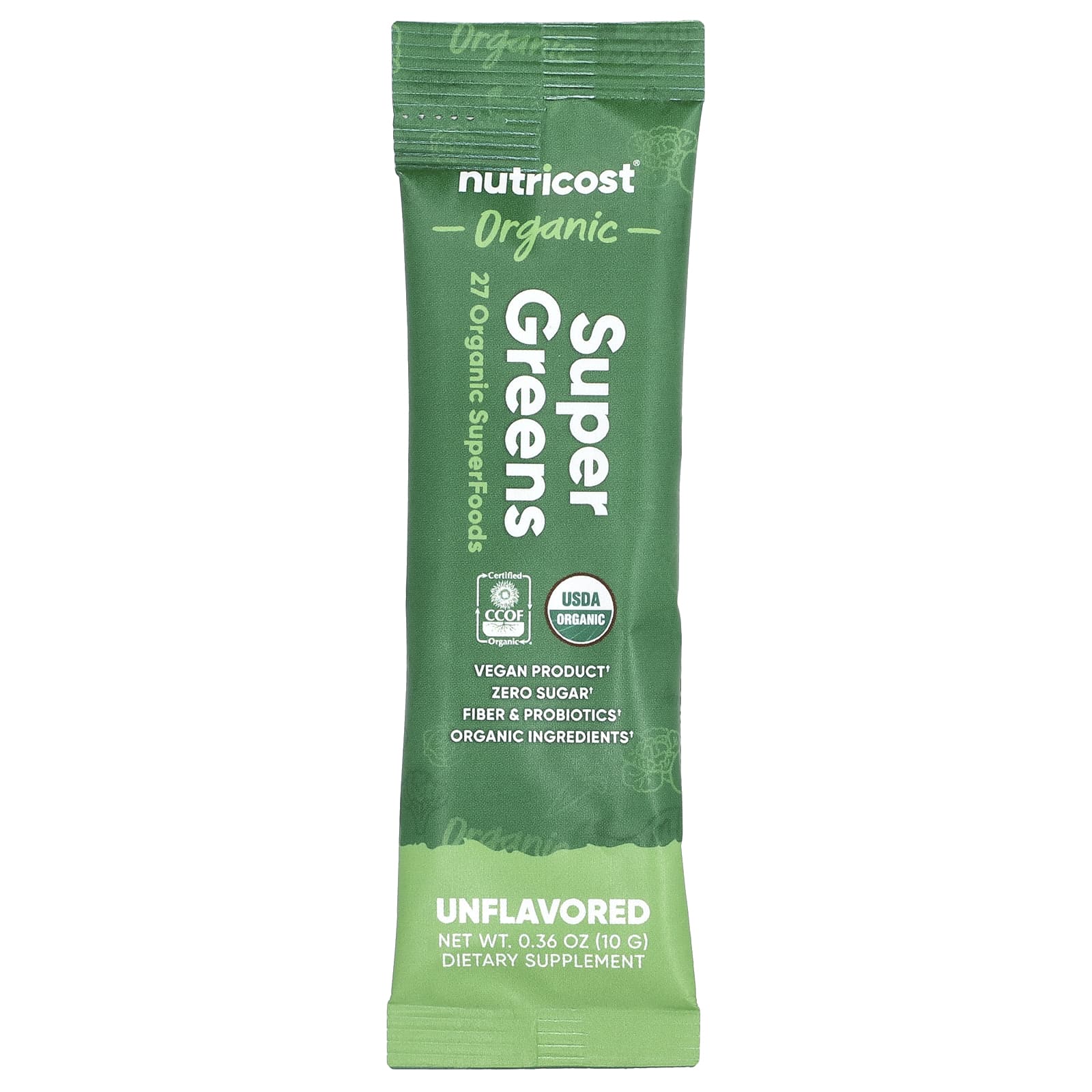 Nutricost, Organic Super Greens, Unflavored, 20 Stick Packs, 0.36 oz (10 g) Each