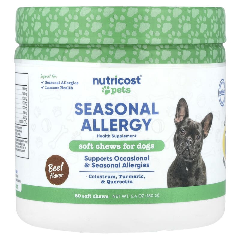 Nutricost, Pets, Seasonal Allergy, For Dogs, Beef, 60 Soft Chews, 6.4 oz (180 g)