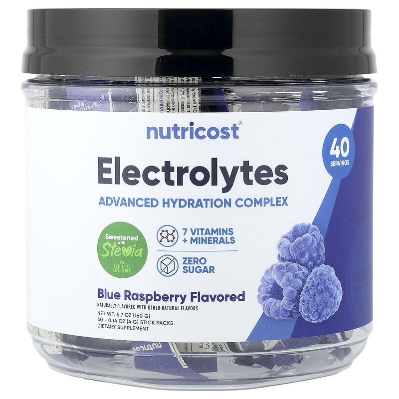 الکترولیت، کمپلکس آبرسانی پیشرفته نوتریکاست (Electrolytes Advanced Hydration Complex) طعم تمشک آبی، 40 استیکپک، هر عدد 4 گرم