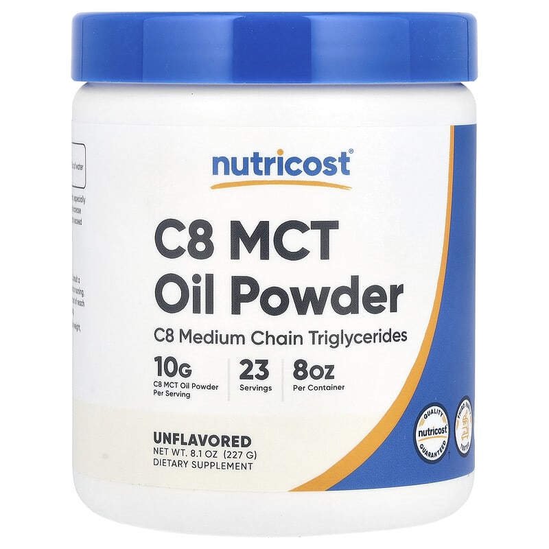پودر روغن C8 MCT نوتریکاست (C8 MCT Oil Powder) بدون طعم، 227 گرم