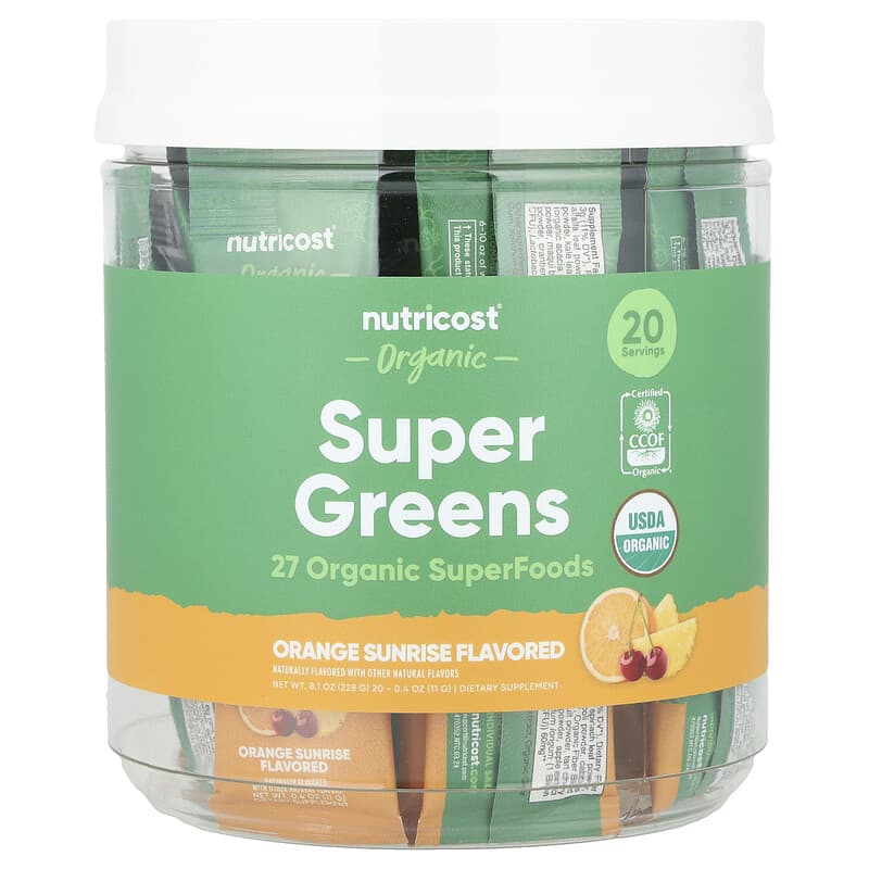 Nutricost, Organic Super Greens, Orange Sunrise, 20 Stick Packs, 0.4 oz (11 g) Each